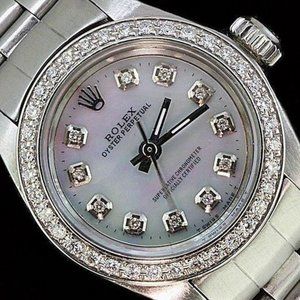 Rolex Ladies Oyster Perpetual Stainless Steel Diamond Bezel Dial Watch